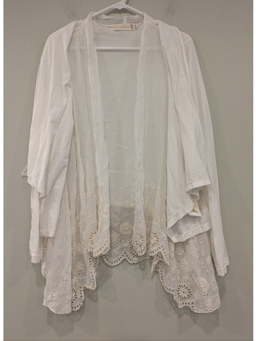 NWT 4 Love And Liberty Johnny Was Antique White Lace Embroidered Cardigan Large